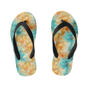 Chique Turquoise Perzik Sinaasappel Bloemen Kinder Teenslippers