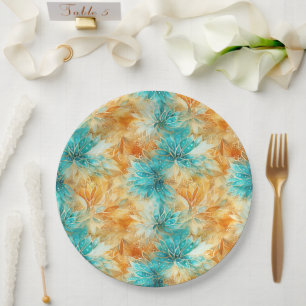 Chique turquoise Sinaasappels bloemen Papieren Bordje