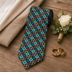 Chique turquoise turkoois blauw bruin zwart tribal stropdas