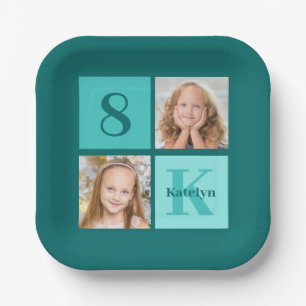Chique turquoise verjaardagsfeest aangepaste foto papieren bordje