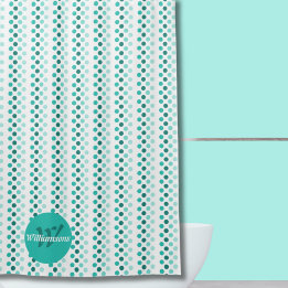 Chique Turquoise Wit Teal Stippen Monogram Naam Douchegordijn