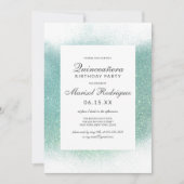 Chique turquoise witte glitters stofrand Quinceañe Kaart (Voorkant)