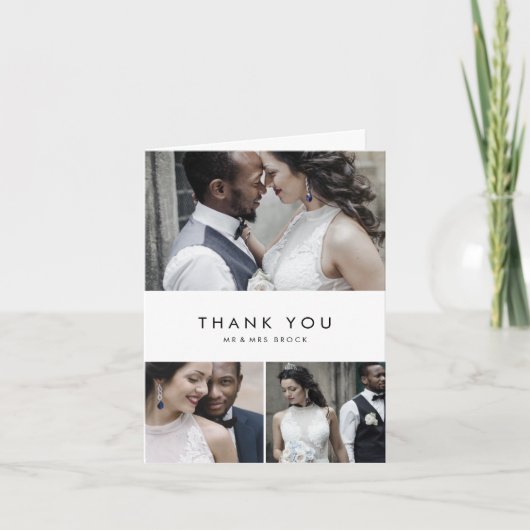 Chique typografie 3 foto collage bedankkaart (Voorkant)