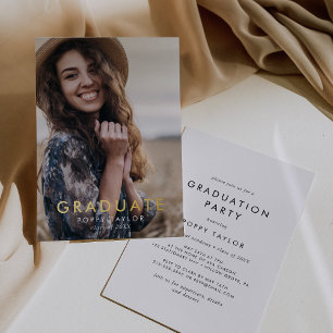 Chique Typografie Gouden Folie Foto Graduation Par Uitnodiging