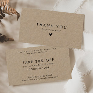 Chique Typografie Kraft Paper Business Bedankt Kortingskaartje