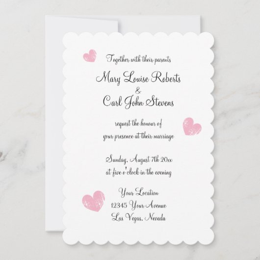 Chique typografie scallop rand bruiloft uitnodigin kaart (Voorkant)