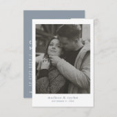 Chique Typografie Stoffig Blauw Monogram Foto Brui Bedankkaart (Voorkant / Achterkant)