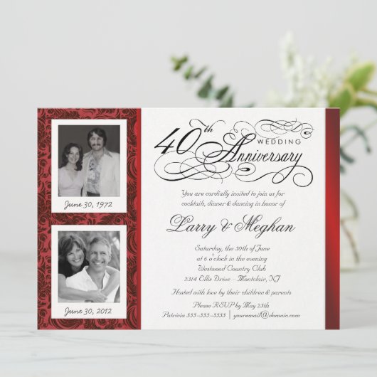 Chique uitnodigingen voor 40-jarig jubileum - vroe (Staand voorkant)