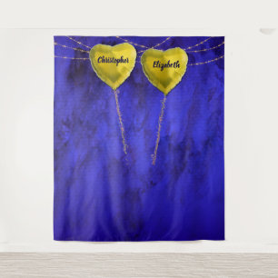 Chique Verloving Hart Trouwfoto Achtergrond Blauw Wandkleed