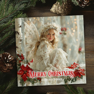 Chique victoriaanse engel rood wit goud kerstkaart