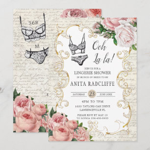 Chique Vintage Franse Rozen Ondergoed Bruidsdouche Kaart