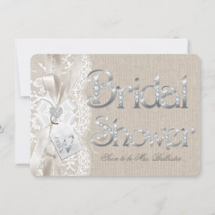 Chique Vintage Kant Zilveren Jute Bruiloftsfeest Kaart