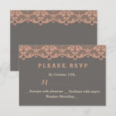 Chique vintage perzikgrijze kanten trouw-RSVP RSVP Kaartje (Voorkant / Achterkant)