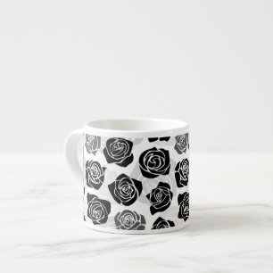Chique vintage zwarte en witte rozen espresso kop