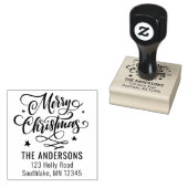 Chique vrolijk kerstscript vakantie retour adres 	rubberstempel (Gestempeld)