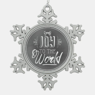 Chique Vrolijke Krijtbord Joy To The World Tin Sneeuwvlok Ornament
