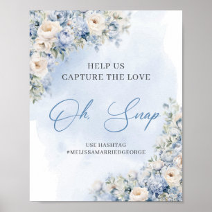 Chique waterverf blauw en beige pioenen oh snap poster