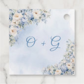 Chique waterverf blauw en wit bloemmonogram bedankjes labels (Achterkant)