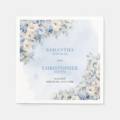 Chique waterverf blauwe hortensia witte bloemetjes servet (Voorkant)