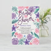 Chique Waterverf Bloemen Bruidsdouche Uitnodiging (Staand voorkant)