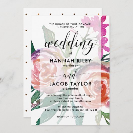 Chique Waterverf Bloemen met Faux Gold Stippen Bru Kaart (Voorkant / Achterkant)