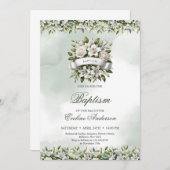 Chique waterverf bloemenkrans met lint Doop Kaart (Voorkant / Achterkant)