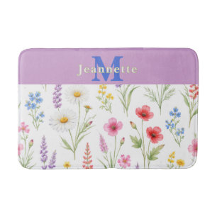 Chique Waterverf Bloemenkroon Monogram Naam  Badmat