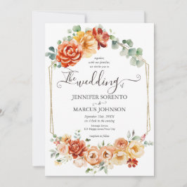 Chique Waterverf bloemperzik, gouden, Oranje bruil Kaart