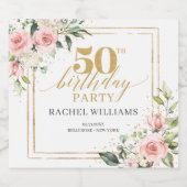 Chique waterverf blush bloemen goud 50ste verjaard likeurfles etiket (Enkel label)