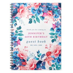 Chique Waterverf Floral 50e Verjaardag Gastenboek Notitieboek
