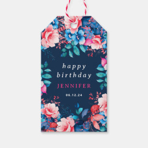 Chique Waterverf Floral Any Age Happy Birthday Nav Cadeaulabel