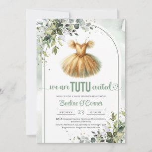 Chique waterverf gouden tutu jurk eucalyptus meisj kaart