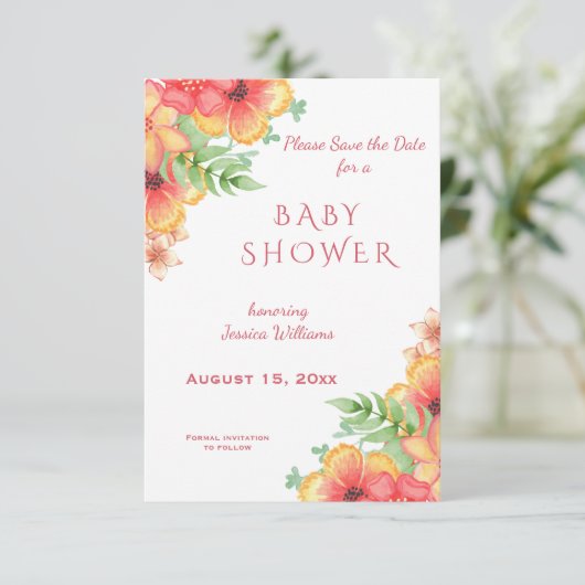 Chique Waterverf Hoek Bloemen baby shower Save The Date (Staand voorkant)