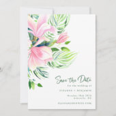 Chique Waterverf Magnolia Bloemen in Roze Save The Date (Voorkant)