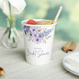 Chique Waterverf Paarse Flower Script Vrijgezellen Papieren Bekers