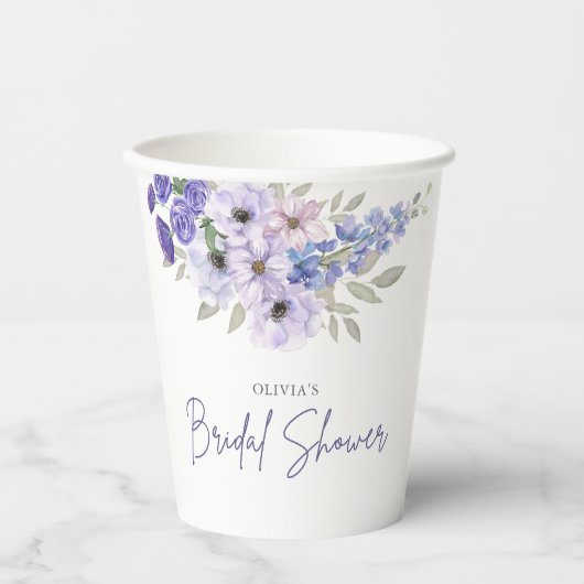 Chique Waterverf Paarse Flower Script Vrijgezellen Papieren Bekers (Voorkant)