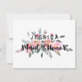 Chique Waterverf Pioen Wil je mijn bruidsmeisje zi Kaart (Voorkant)