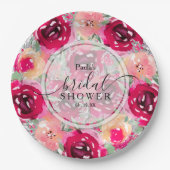 Chique waterverf roze bloemenschouw voor de bruid papieren bordje (Voorkant)