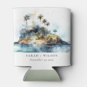Chique Waterverf Seascape Palm Tree Island bruilof Blikjeskoeler (Achterkant)