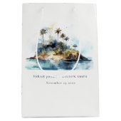 Chique Waterverf Seascape Palm Tree Island bruilof Medium Cadeauzakje (Voorkant)