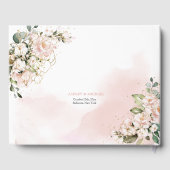 Chique waterverf stoffige roze bloemengouden salie gastenboek (Achterkant)