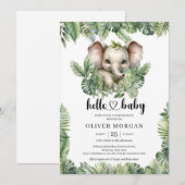 Chique Waterverf tropisch groen schattige olifant Kaart (Voorkant / Achterkant)