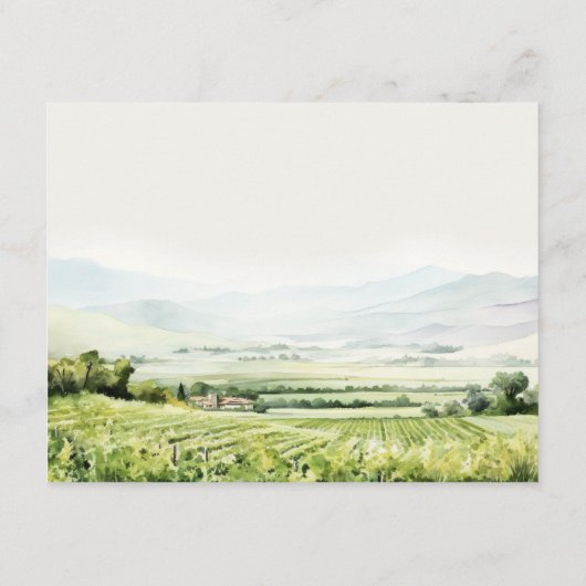 Chique Waterverf Wijngaard Landschap Trouwdetail Informatiekaartje (Achterkant)