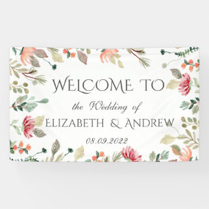 Chique Waterverf Wilde Bloemen Bruiloft Spandoek