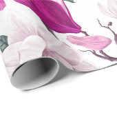 Chique Waterverf Wit Heet Roze Magnolia's Patroon Cadeaupapier (Rol Hoek)