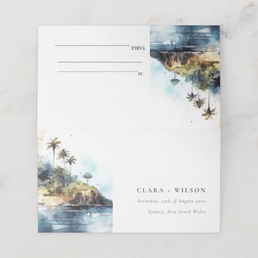 Chique Waterverf Zeelandschap Palmboom Eiland Brui (Buitenkant ongevouwen)