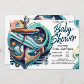 Chique Waves Anker Baby shower Kaart (Voorkant / Achterkant)