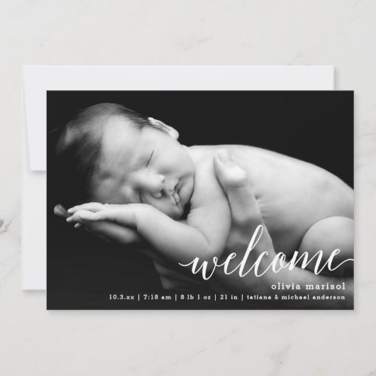 Chique welkom kalligrafie script geboorte aankondi aankondiging (Voorkant)