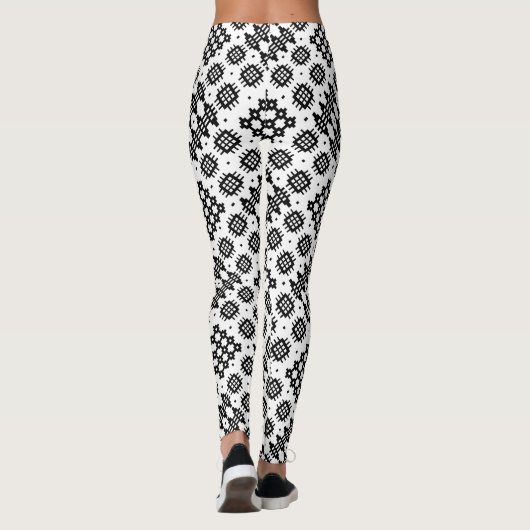 Chique Welsh Faux Tapestry Zwart-wit Patroon Leggings (Achterkant)