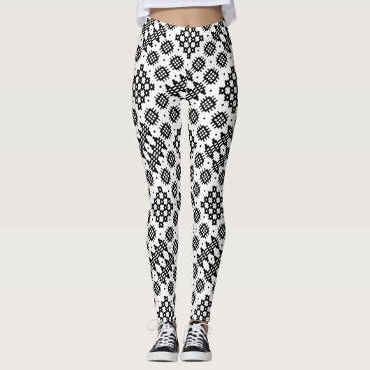 Chique Welsh Faux Tapestry Zwart-wit Patroon Leggings (Voorkant)